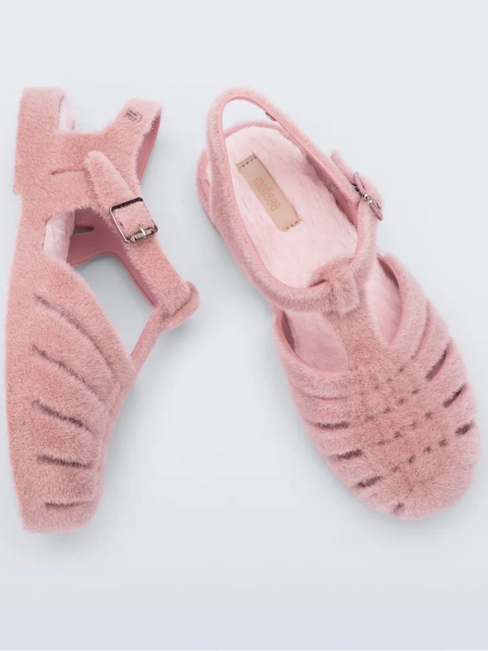 NWOT Melissa Anthropologie Possession Warm Pink Fuzzy Sandals - Picture 3 of 15